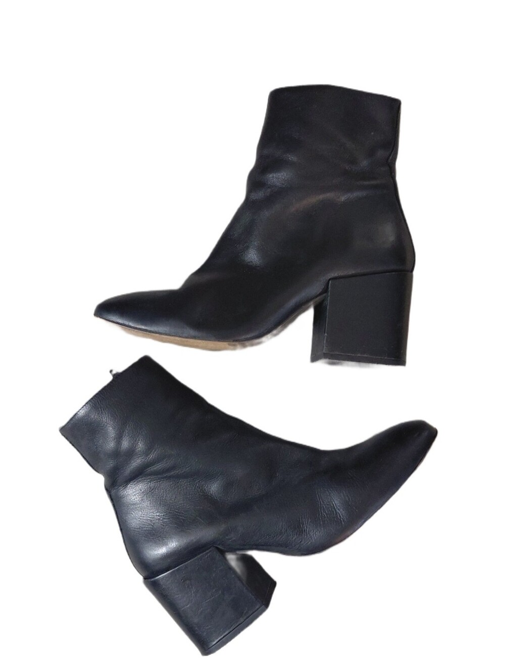 Free People Black Leather Block Heel Ankle Boots Size 8 Chunky Booties